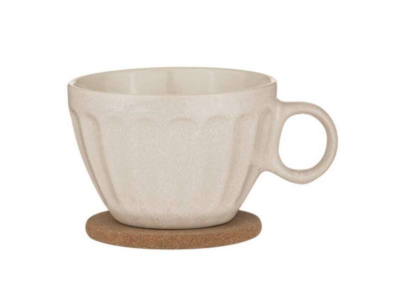 Ladelle Becher ELAN Becher- und Untersetzerset hafer, Steinzeug / Kork, Elan Oatmeal Duo Mug & Coaster Set Assorted von Ladelle