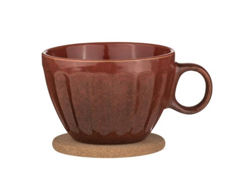 Ladelle Becher ELAN Becher- und Untersetzerset paprikarot, Steinzeug / Kork, Elan Paprika Duo Mug & Coaster Set Assorted von Ladelle