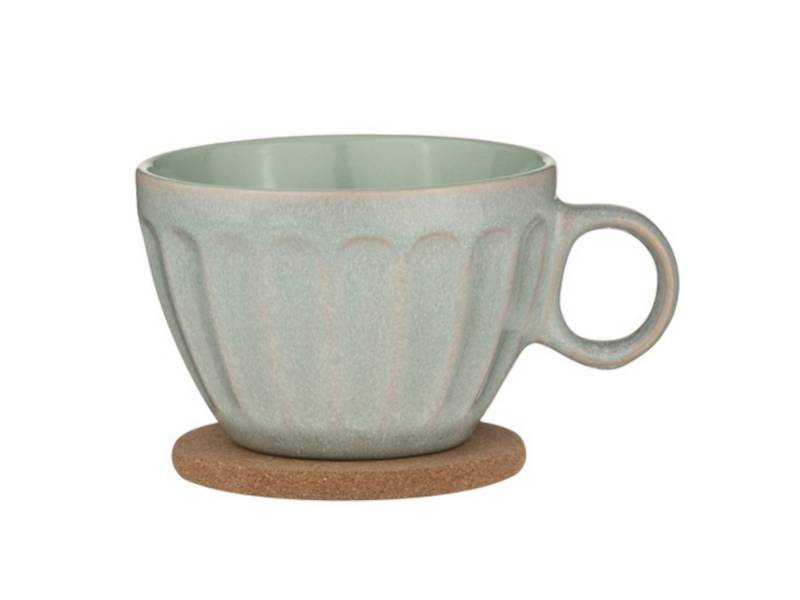 Ladelle Becher ELAN Becher- und Untersetzerset salbeigrün, Steinzeug / Kork, Elan Sage Green Duo Mug & Coaster Set Assorted von Ladelle