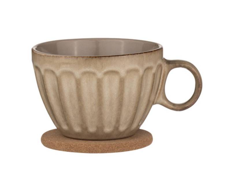 Ladelle Becher ELAN Becher- und Untersetzerset sand, Steinzeug / Kork, Elan Sable Duo Mug & Coaster Set Assorted von Ladelle