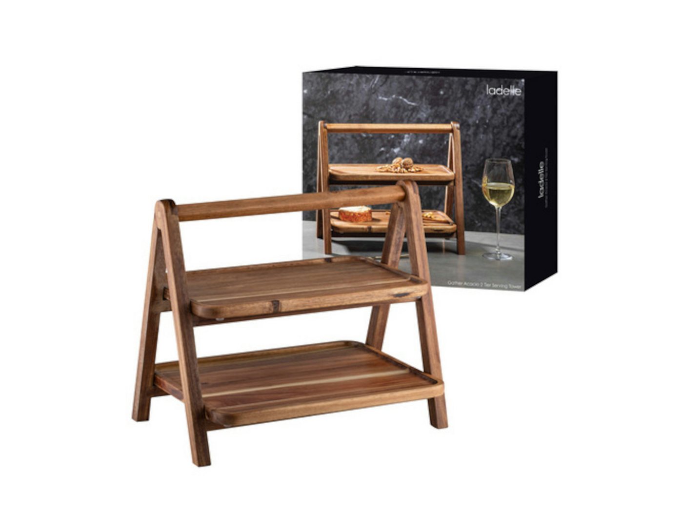Ladelle Etagere GATHER Servierturm akazie 2-etagig, Acacia, Gather Acacia 2 Tier Serving Tower 40x22x35cm von Ladelle