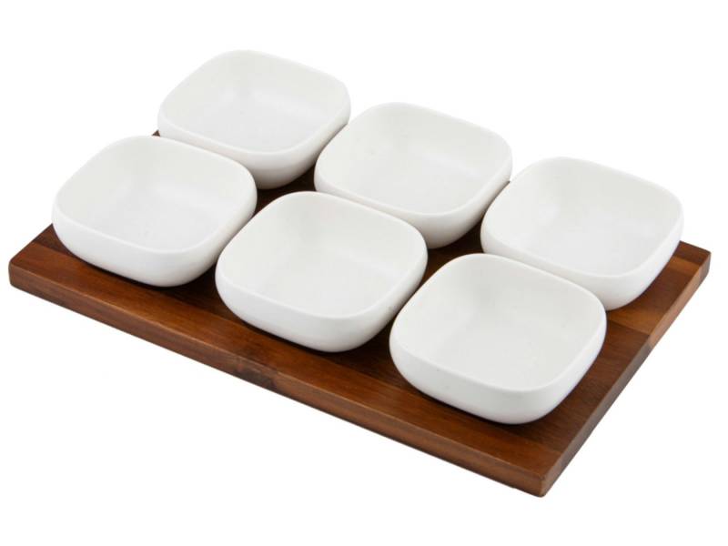 Ladelle Schale ESSENTIALS Schalenset weiß 7tlg, Porzellan / Akazie, (Schüsseln & Schalen) von Ladelle