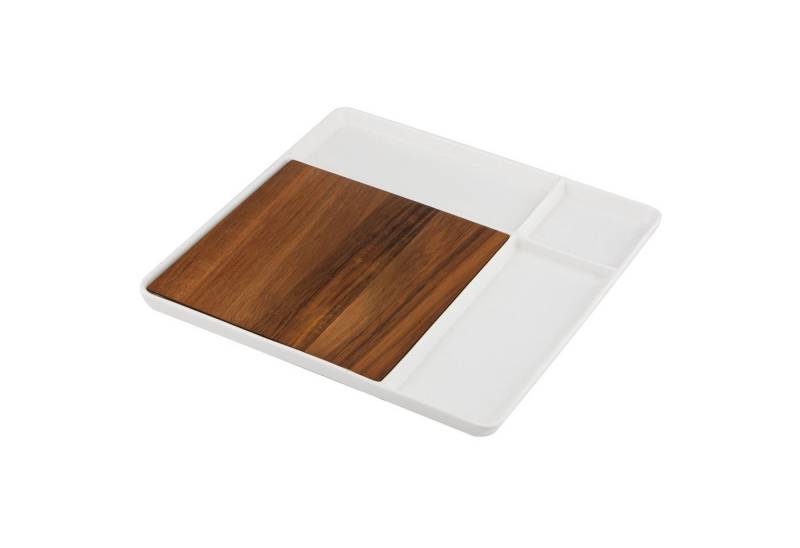 Ladelle Servierbrett ESSENTIALS Servierbrett weiß 29,5cm, Porzellan / Akazie, (Platten) von Ladelle