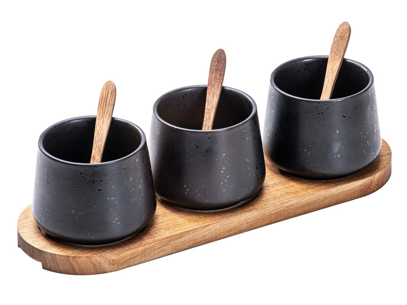 Ladelle Servierschüssel ELEMENTS Schalen-& Tablettset onyx 7tlg, Stoneware/Acacia, (Schalen), Elements Onyx 7pc Spoon Bowl & Tray Set Assorted von Ladelle