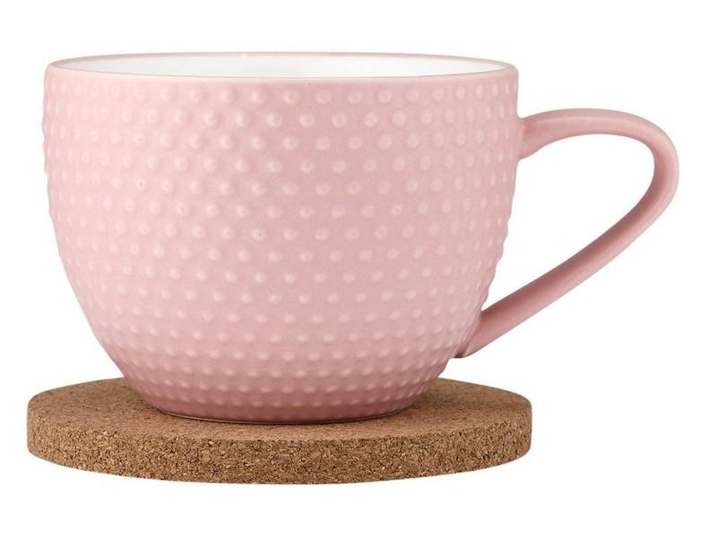 Ladelle Tasse Abode Textured rosa Tasse mit Untersetzer 0,35 l, Porzellan, Abode Textured Pink Sand Mug & Coaster Set 11x14.8x8cm, 12x12x1cm von Ladelle