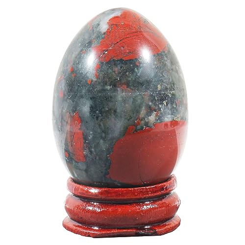 Ladeukoi Stein Ei Figuren, Poliert Heilung Kristall Ostern Eier Kugel Skulptur mit Holzständer, 45mm groß, Afrika Blutstein von Ladeukoi