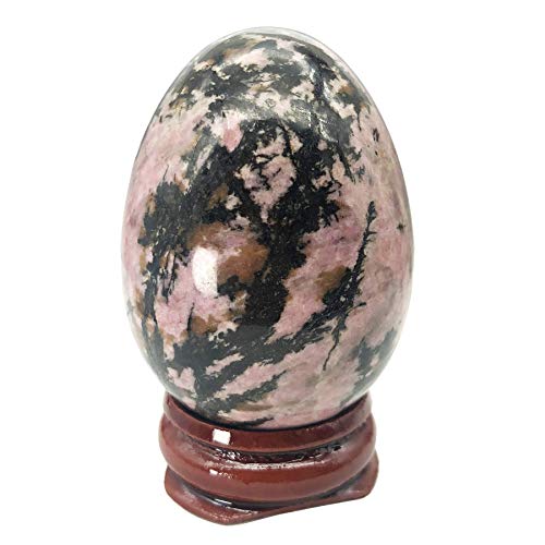 Ladeukoi Stein Ei Figuren, Poliert Heilung Kristall Ostern Eier Kugel Skulptur mit Holzständer, 45mm groß, Rhodonite von Ladeukoi
