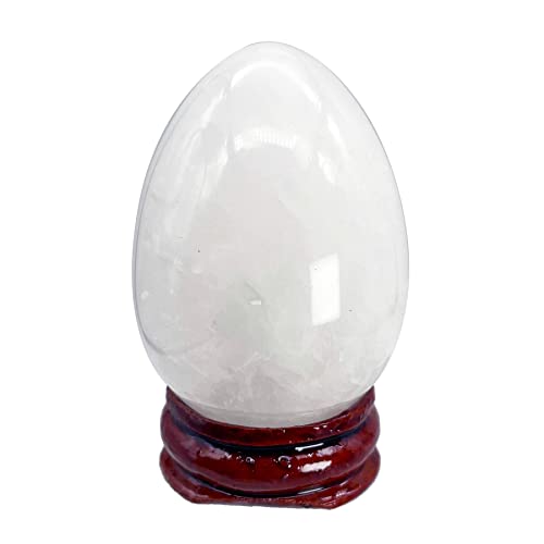 Ladeukoi Stein Ei Figuren, Poliert Heilung Kristall Ostern Eier Kugel Skulptur mit Holzständer, 45mm groß, Weißer Quarz von Ladeukoi