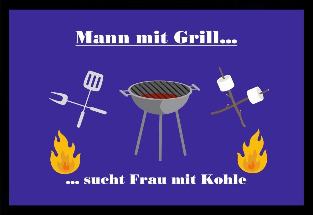 Fußmatte Schmutzfangmatte Mann mit Grill sucht Frau mit Kohle F690, Ladreas, 60x40 von Ladreas