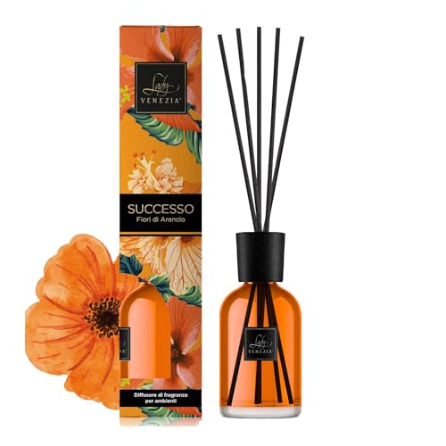Lady Venezia Raumduft Diffuser mit Stäbchen - Orangenblüten - 500 ml - Langanhaltender Raumduft für Zuhause - Aromadiffuser für Wohlfühlatmosphäre - Duftspender mit Holzstäbchen von Lady Venezia