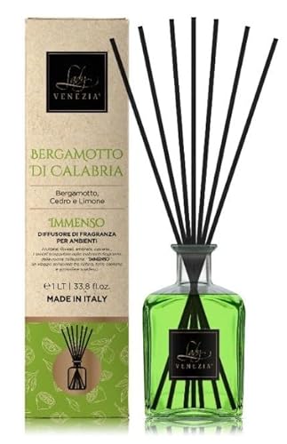 Lady Venezia Raumduft mit Stäbchen - Diffuser mit Stäbchen - Raumduft Diffuser – 1000 ml – Vorteilspackung Made in Italy (Bergamotte aus Kalabrien) von Lady Venezia
