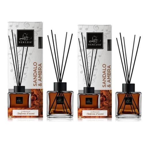 Lady Venezia Raumduft Diffuser - Sandelholz und Amber - 2x100 ml - Diffuser mit Stäbchen - Made in Italy von Lady Venezia