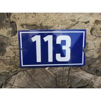 Altes Blau Weiß Emailliertes Hausnummer 113, Türschild Hausnummer, Emaillematerial von LadyfromBavaria