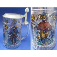 Vintage Glass Beer Mug With Printed Medieval Knights, Company Bmf, Pure Tin Lid, Made in W. Germany von LadyfromBavaria