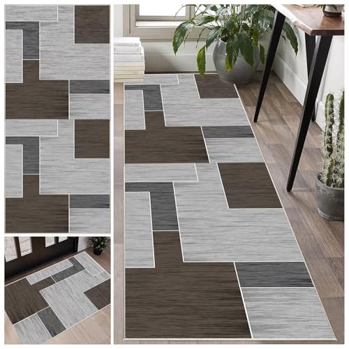 90 x 130 cm Läufer Teppich Lang Flur Läufer rutschfest Waschbar Flur Läufer Teppich TeppichLäufer Küchen Korridor Kurzflor Teppiche, für Flur Küche Schlafzimmer Wohnzimmer Eingang von Laegnfho
