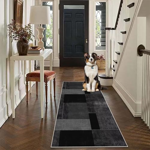 Läufer Teppich Flur Lang 90 x 160 cm Waschbar Küchenteppich rutschfest Teppich Läufer für Wohnzimmer Korridor Schlafzimmer Büro Esszimmer Flurläufer Schmutzfangmatte Anpassbar Meterware von Laegnfho