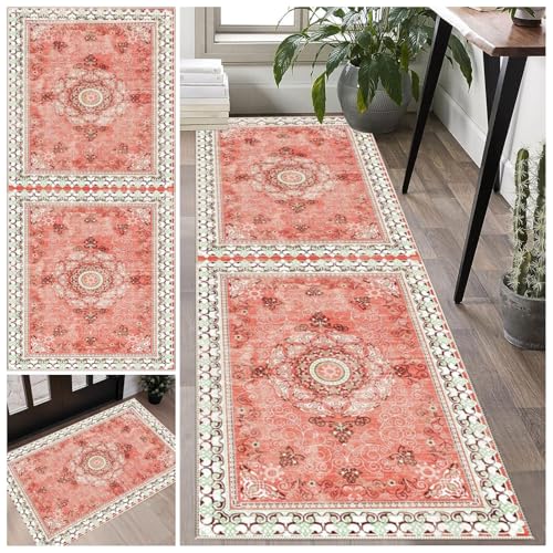 Teppich läufer Flur rutschfest 70 x 90 cm Küchenteppich Vintage Waschbar Meterware Schlafzimmer Korridor Teppich Lang, Länge Anpassbare für Flur Küche Schlafzimmer Wohnzimmer Eingang von Laegnfho