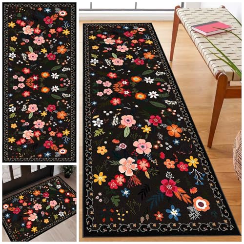 rutschfeste Maschinenwaschbare Fußmatte flurteppich läufer lang Flurteppich Wohnzimmer Teppich Küchenteppich Läufer Lang Korridor Teppich Läufer für Küche, Eingang, Wohnzimmer 60 x 140 cm von Laegnfho