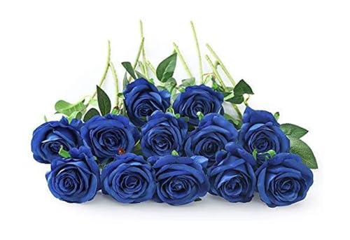 Laelfe 12 Stück Künstliche Blaue Rosen, 21in Realistische Langstielige Blaue Blumen Rosen, Künstliche Blumen Blaue Rose für Hochzeitsdeko Brautsträuß Heiratsantrag Geburtstag Party Büro Home Decor von Laelfe