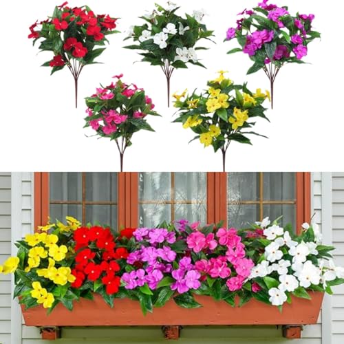 Laelfe Kunstblumen für Draußen, 5 Bündel Künstliche Impatiens Blumen wie echt Gefälschte Blumenstrauß Wetterfest für Outdoor Innenbereich Balkon Gärten Veranden Terrassen Dekoration (Mischfarben) Laelfe Kunstblumen für Draußen, 5 Bündel Künstliche Impatiens Blumen wie echt Gefälschte Blumenstrauß Wetterfest für Outdoor Innenbereich Balkon Gärten Veranden Terrassen Dekoration (Mischfarben) von Laelfe