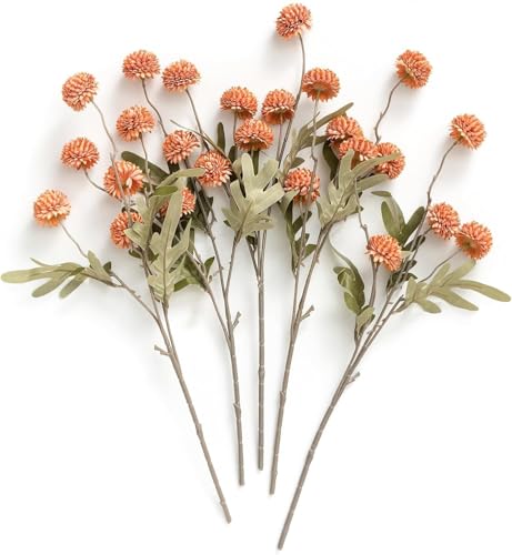 Laelfe Künstliche Kiku Blume, Fake Pompon Mum Seidenkleine Mini Chrysantheme Ball Stiel, Beige Blumendekor Centerpieces Arrangements Dusche (5 Stück) von Laelfe