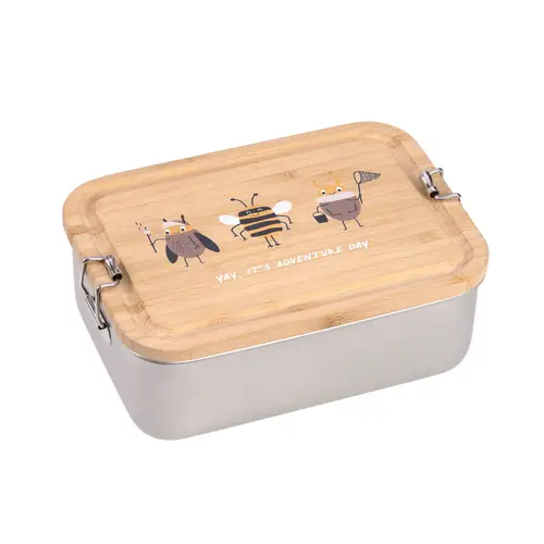 B-Ware Lässig Lunchbox Brotdose Bamboo Nature Edelstahl Kinderbox Lunch Behälter von Lässig