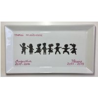 Geschenk Zum Dankeschön An Die Lehrerin Personalisierter Tortenteller Mit Handgemalten Kindersilhouetten von LaetitiaSocirat