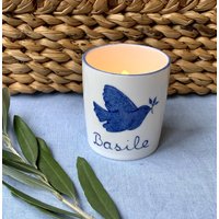 Geschenk Zur Taufe Oder Erstkommunion Personalisierter Dunkelblauer Colombe-Kerzenhalter Für Kinder von LaetitiaSocirat
