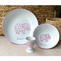 Personalisiertes Kindergeschirr-Set Pink Elephant 3-Teilig Sortiert von LaetitiaSocirat