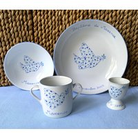 Personalisiertes Taufgeschenk Handbemalte Blaue Taube Und Sterne 4Er-Set von LaetitiaSocirat