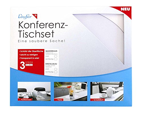 Läufer 32635 Tischset, durchsichtige Unterlage 25x30 cm, oval, transparent kristallblau, für Kaffeegedecke, Blumenvasen, Kaffeevollautomat, für Konferenzräume, Empfang, Büro und Küche von Läufer