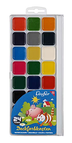 Läufer 87024 Deckfarbkasten aus Kunststoff, 24 Leuchtende deckende Wasserfarben, Gut Mischbar, EN 71 Zertifiziert von Läufer