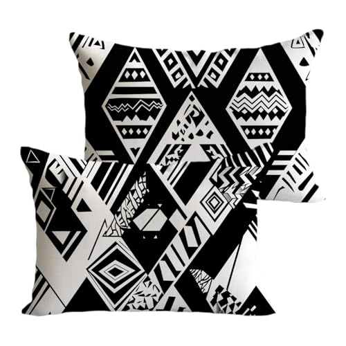 Kissenbezug 30x60cm Schwarz Weiß Outdoor Kissen Wetterfest Abstrakt Outdoor Kissen Wetterfest Atmungsaktiv Leinen Dekokissen mit Reißverschluss, Zuhause Wohnzimmer Schlafzimmer Geschenke，2er Set Y-P96 von Laewaele