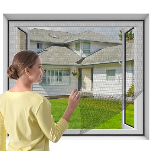 Selbstklebendes Fliegengitter für Fenster, zuschneidbar auf die Größe 110 cm x 130 cm, Netz für Moskitonetze ohne Bohren oder Schrauben mit selbstklebendem Klebeband - Schwarz von Lafefe
