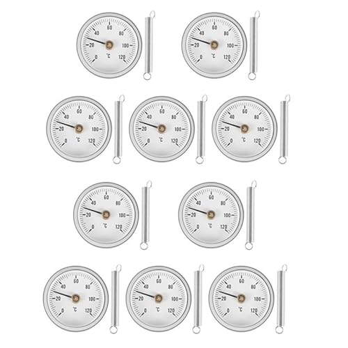 Lafeier 10 Stück 63 mm Rohr-Clip-on Zifferblatt Thermometer Temperatur Runde Platte Gauge mit Feder, Bereich 0-120 ℃, Aluminiumgehäuse von Lafeier
