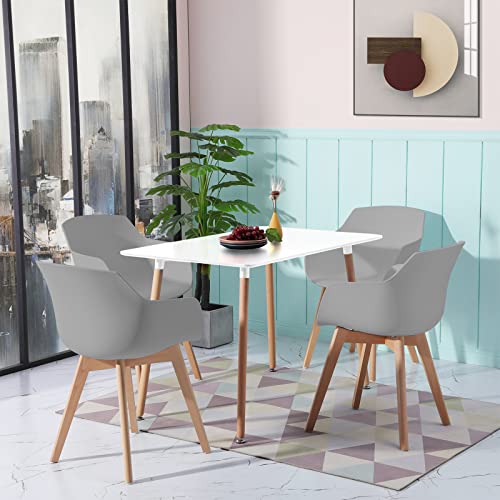 LafeuR Essgruppe Esstisch mit 4 Stühlen Esszimmergruppe, Rechteckig Küchentisch und 4er Set Esszimmerstühle mit Armlehnen für Küche Wohnzimmer Garten Balkon(Weiß Tisch+4 Grau Stuhl) von LafeuR