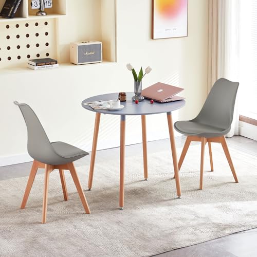 LafeuR Esstisch mit 2 Stühlen Essgruppen, Esszimmergruppe 80CM Runder Küchentisch und 2er Set Esszimmerstühle für Wohnzimmer Küche Büro(Grau Tisch+2 Grau Stühle) von LafeuR