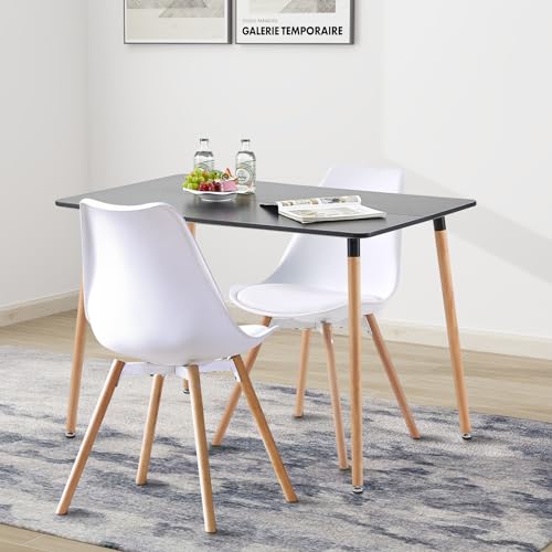 LafeuR Esszimmergruppe Esstisch mit 2 Stühlen, Rechteckig Küchentisch-Set Essgruppe für Küche Esszimmer und Wohnzimmer (Schwarz Tisch+2 Weiß Esszimmerstühle) von LafeuR