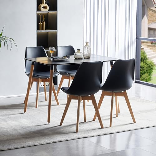 LafeuR Esszimmergruppe Esstisch mit 4 Stühlen Essgruppen, Rechteckig Küchentisch-Set für 4 Personen Sitzgruppe für Wohnzimmer Küche Büro(Schwarz Tisch+4 Schwarz Esszimmerstühle) von LafeuR