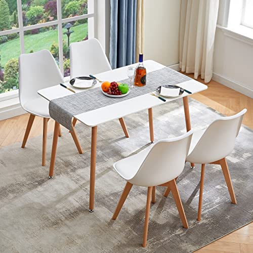 LafeuR Esszimmergruppe Esstisch mit 4 Stühlen Essgruppen, Rechteckig Küchentisch-Set für 4 Personen Sitzgruppe für Wohnzimmer Küche Büro(Weiß Tisch+4 Weiß Esszimmerstühle) von LafeuR