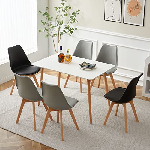 LafeuR Esszimmergruppe Esstisch mit 6 Stühlen, Essgruppen für 6 Personen, 6er Set Esszimmerstühle mit Tisch für Wohnzimmer Küche Büro(Weiß Tisch + 4 Grau & 2 Schwarz Stühle) von LafeuR