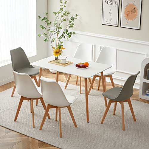 LafeuR Esszimmergruppe Esstisch mit 6 Stühlen, Essgruppen für 6 Personen, 6er Set Esszimmerstühle mit Tisch für Wohnzimmer Küche Büro(Weiß Tisch + 4 Weiß & 2 Grau Stühle) von LafeuR
