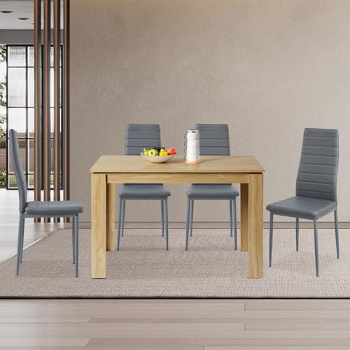 LafeuR Gartenmöbel Set mit Rechteckig Esstisch und 4 Stühlen Essgruppe, Terrassenmöbel Balkonmöbel Set für 4 Personen Sitzgruppe Gartengarnitur Sitzgarnitur Garten(Eiche Tisch+4 Dunkelgrau Stühle) von LafeuR