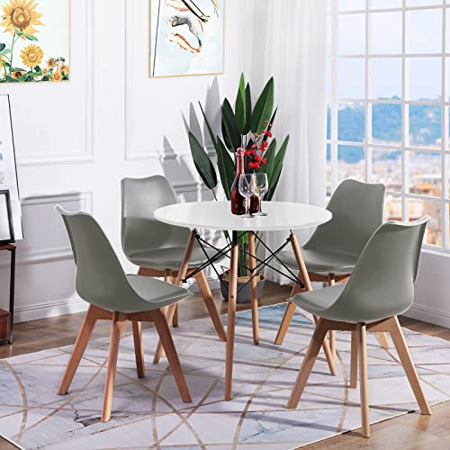 LafeuR Rund Esstisch mit 4 Stühlen Esszimmergruppe, Essgruppen für 4 Personen, 4er Set Esszimmerstühle mit Tisch für Wohnzimmer Küche Büro(Weiß Tisch + 4 Grau Stühle) von LafeuR