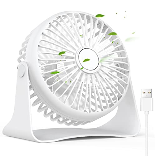 Lafhome USB-Tischventilator, Tragbarer Tischventilator 360° Verstellbarer Kopf Mini Desktop Ventilator mit 3 Geschwindigkeiten Leistungsstarker Wind Leiser Betrieb, Persönlicher Ventilator Weiß von Lafhome