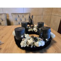 Adventskranz Modern Schwarzer Hirsch Mit Rehkitz Größe Ca 35cm Lichterkette von LafleurLuna