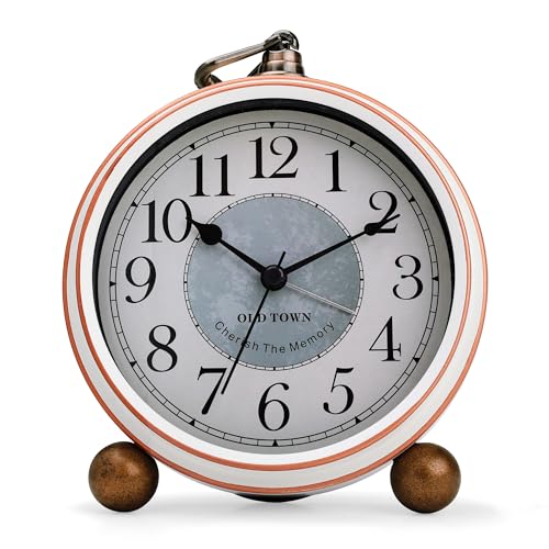 Lafocuse Wecker Analog Ohne Ticken, Groß Metall Wecker Beige, Antik Retro Tischuhr Vintage Batteriebetrieben für Nachttisch Schlafzimmer Büro 13.5cm von Lafocuse