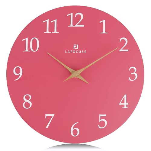 Lafocuse 30cm MDF Holz Wanduhr Rosa Ohne Tickgeräusche, Modern Lautlos Wanduhr Batteriebetriebene, Klassische Einfach zu Lesen für Wohnzimmer Schlafzimmer Küche Büro von Lafocuse
