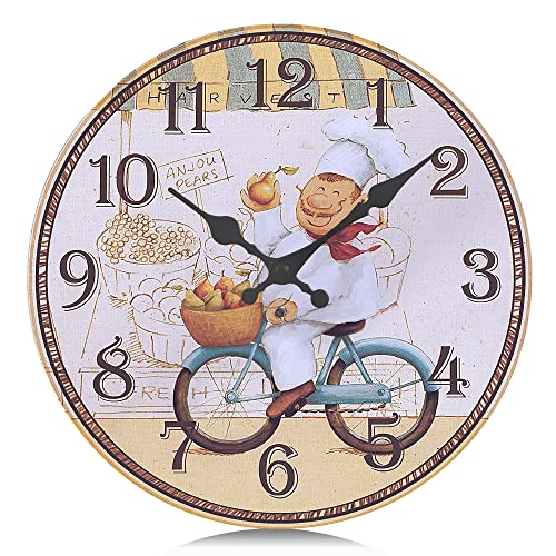 Lafocuse 30cm Küche Wanduhr Holz Lautlos, Vintage Küchenuhr Gelb Ohne Tickgeräusche, Antik Nostalgie Rustikale Retro Deko für Esszimmer Restaurant Wohnzimmer von Lafocuse