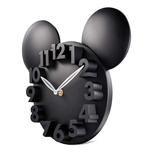 Lafocuse 3D Ziffern Mickey Maus Wanduhr für Jungen und Mädchen, Kinder Wanduhr Schwarz Deko, Uhren fürs Kinderzimmer Kindergarten Schule 32x28x5cm von Lafocuse